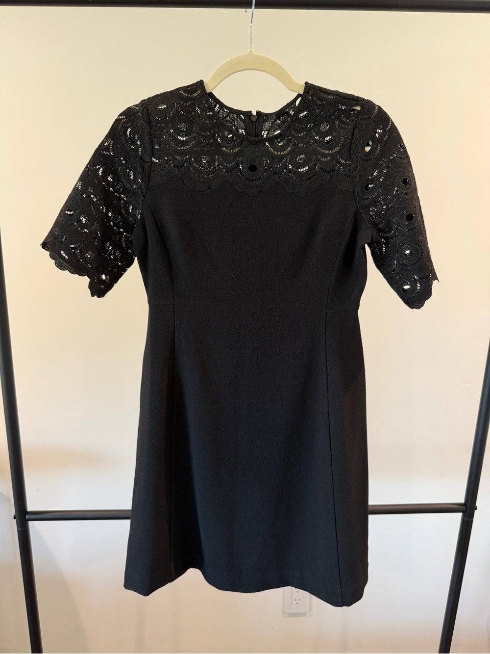 Ann Taylor Black Mini Dress with Lace Yoke
